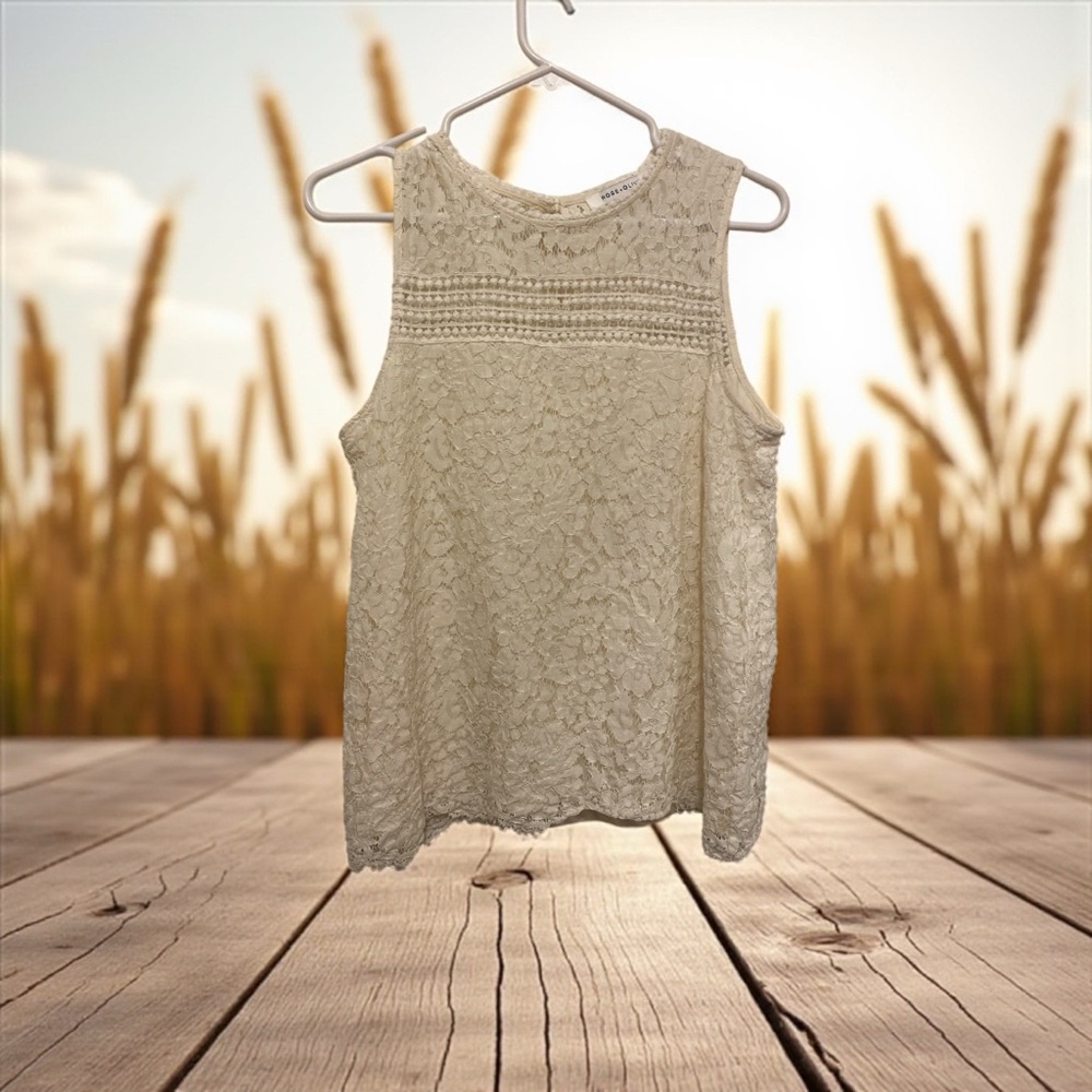 Rose & Olive Cream Lace Tank Top
